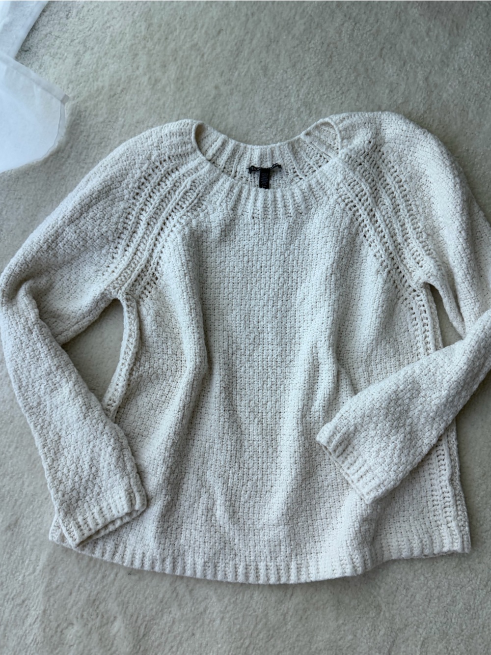 Eileen Fisher White Cream Textured Knit Cotton Crewneck Sweater